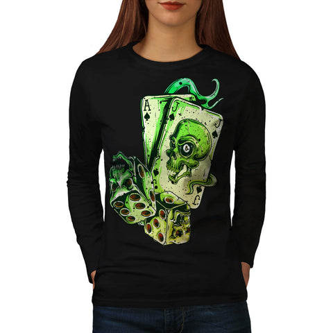 Skull Card Gamer Womens Long Sleeve T-Shirt