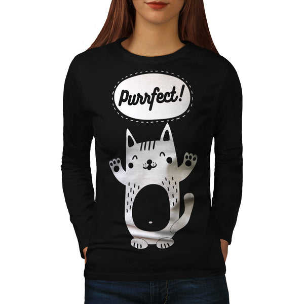 Happy Smiley Cat Womens Long Sleeve T-Shirt