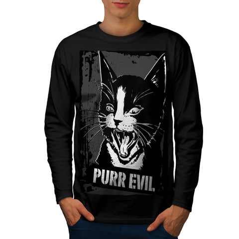 Pure Evil Cat Face Mens Long Sleeve T-Shirt