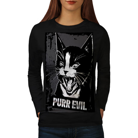 Pure Evil Cat Face Womens Long Sleeve T-Shirt