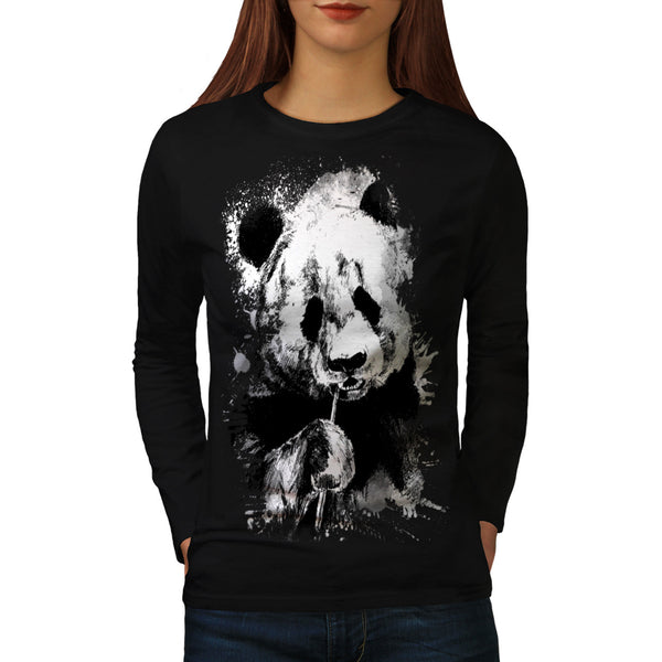 Eating Panda Face Womens Long Sleeve T-Shirt