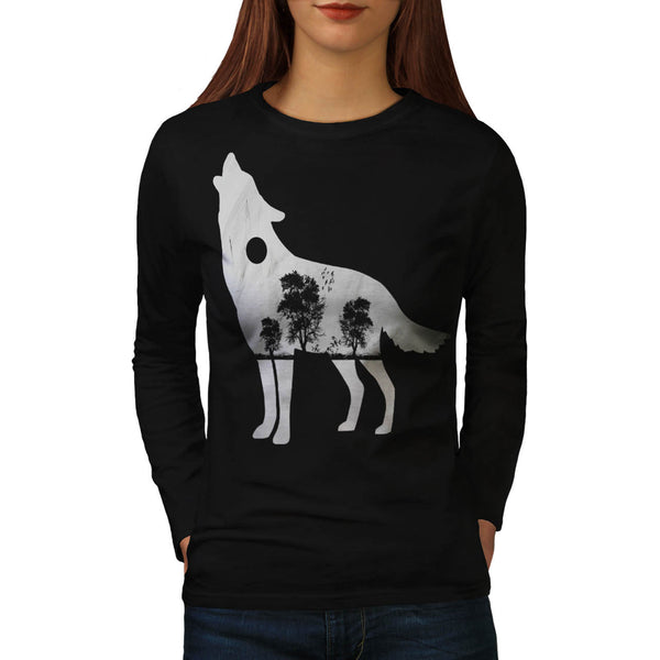 Howling Wolf Figure Womens Long Sleeve T-Shirt
