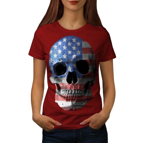 American Flag Skull Womens T-Shirt