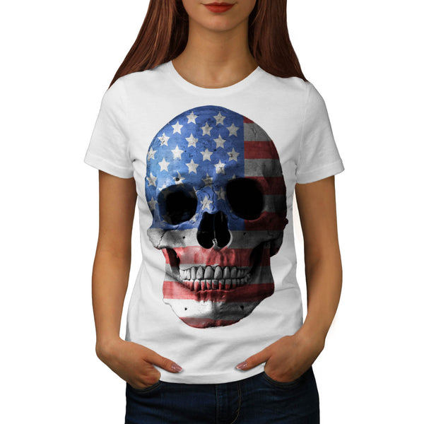 American Flag Skull Womens T-Shirt