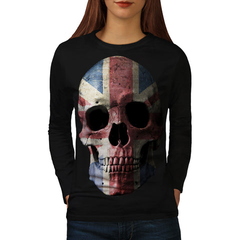 British Flag Skull Womens Long Sleeve T-Shirt