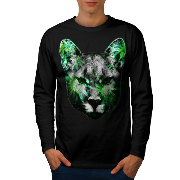 Flashy Wild Cat Face Mens Long Sleeve T-Shirt