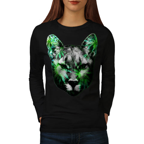 Flashy Wild Cat Face Womens Long Sleeve T-Shirt