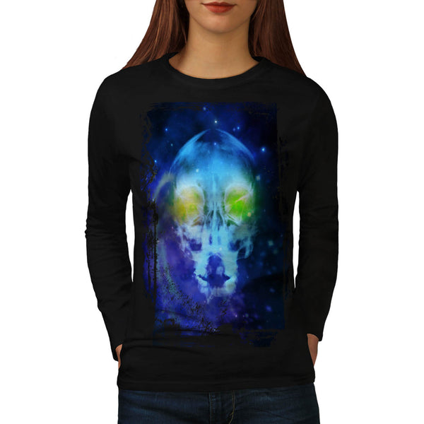 Space Alien Skull Womens Long Sleeve T-Shirt