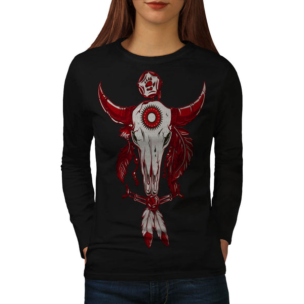 Indian Buffalo Skull Womens Long Sleeve T-Shirt
