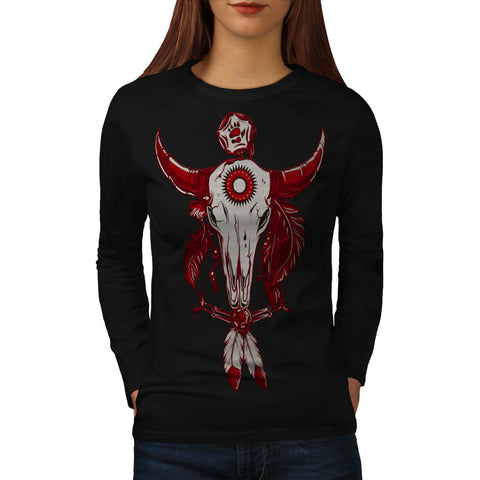 Indian Buffalo Skull Womens Long Sleeve T-Shirt