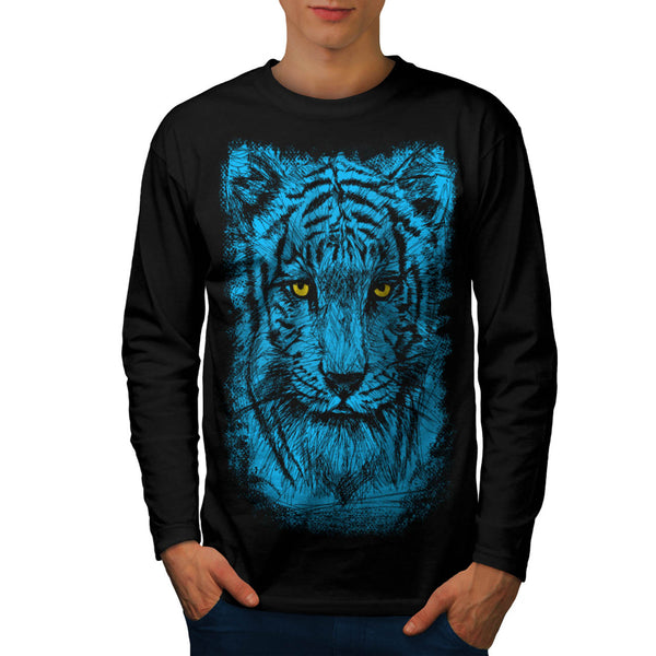 Blue Tiger Eye Stare Mens Long Sleeve T-Shirt