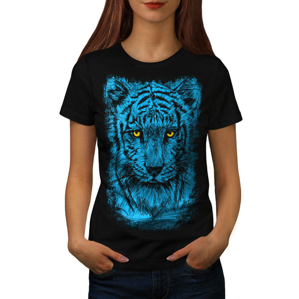 Blue Tiger Eye Stare Womens T-Shirt