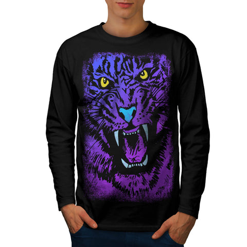 Purple Tiger Attack Mens Long Sleeve T-Shirt