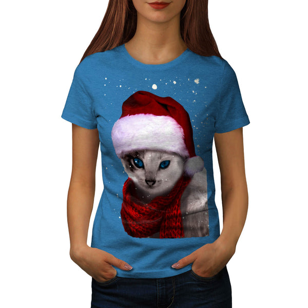 Xmas Cute Kitten Cat Womens T-Shirt