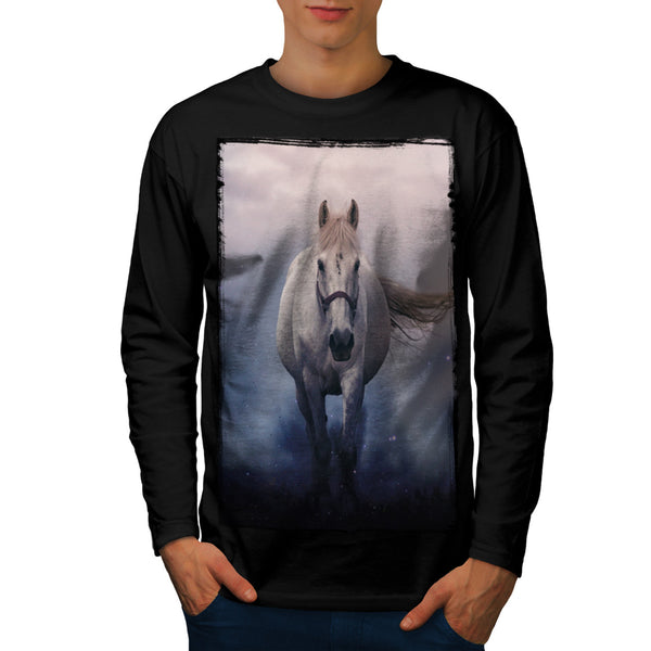 White Horse Running Mens Long Sleeve T-Shirt