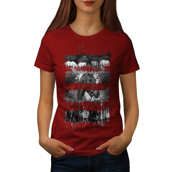 Horse Pack Striped Womens T-Shirt