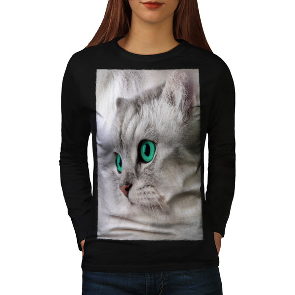 Cute Looking Kitten Womens Long Sleeve T-Shirt