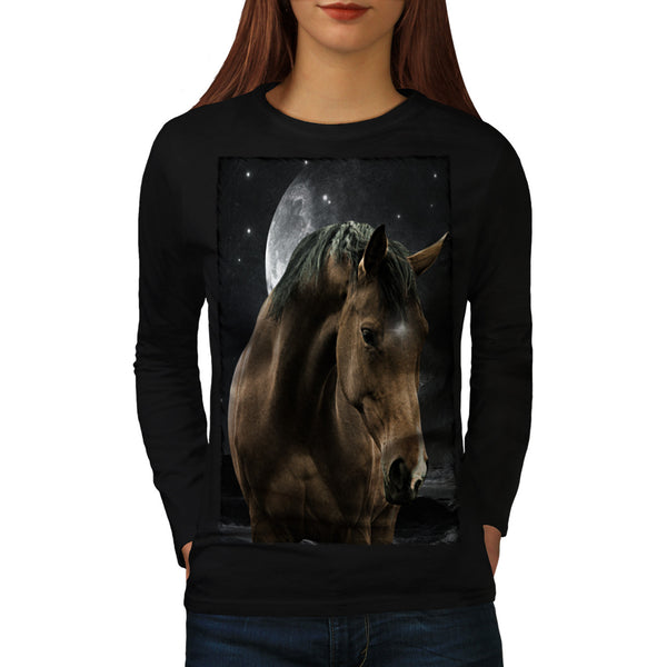 Cosmic Moon Horse Womens Long Sleeve T-Shirt