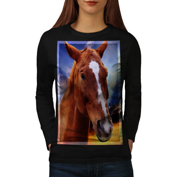 Horse Head Portrait Womens Long Sleeve T-Shirt