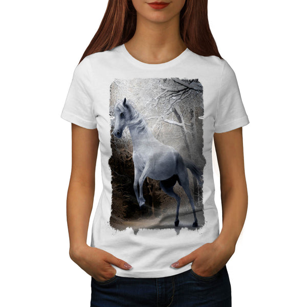 White Winter Horse Womens T-Shirt