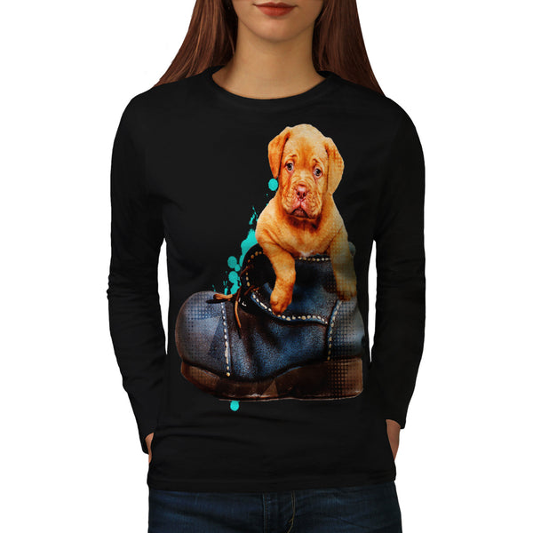Blue Shoe Puppy Dog Womens Long Sleeve T-Shirt