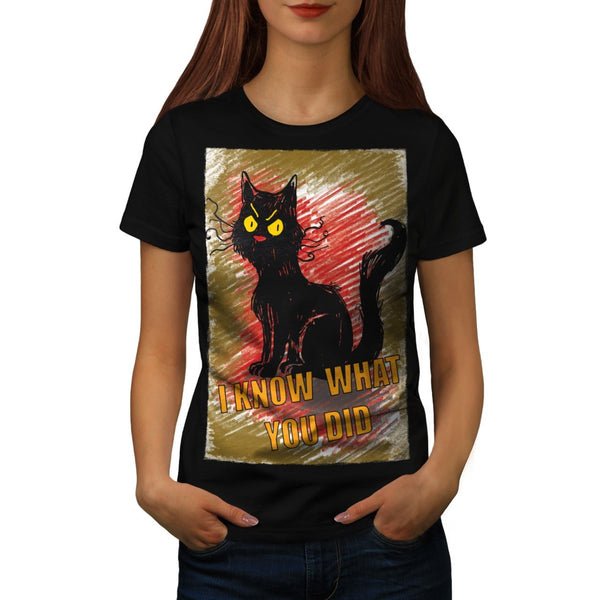 Angry Black Cat Meow Womens T-Shirt