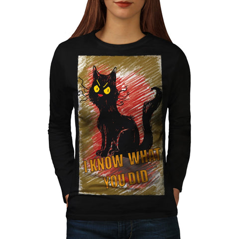 Angry Black Cat Meow Womens Long Sleeve T-Shirt