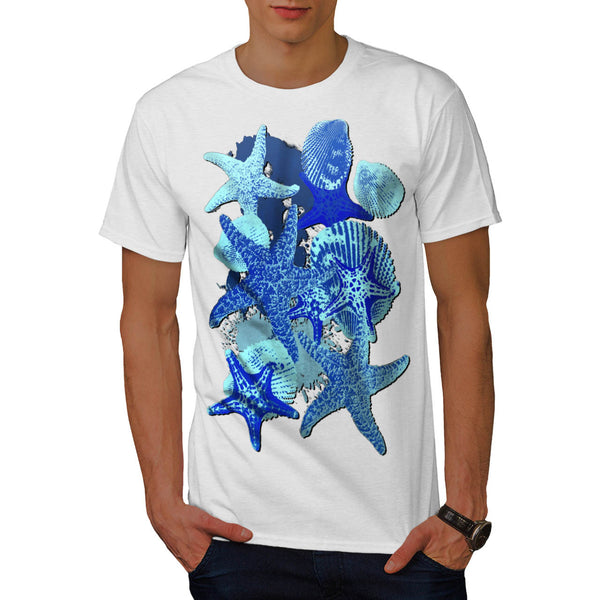 Blue Seashell Star Mens T-Shirt