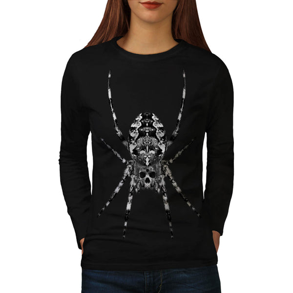Spider Skull Face Womens Long Sleeve T-Shirt