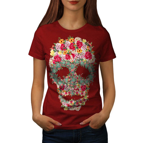 Skull Rose Flowers Womens T-Shirt