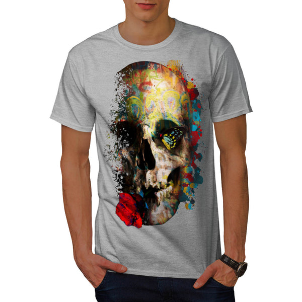 Skull Sugar Rose Art Mens T-Shirt