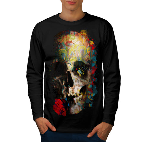 Skull Sugar Rose Art Mens Long Sleeve T-Shirt