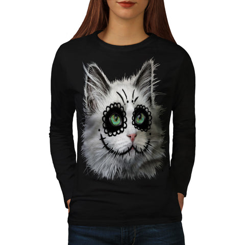 Halloween Kitty Cat Womens Long Sleeve T-Shirt