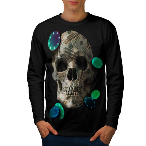 Dollar Bill Skull Mens Long Sleeve T-Shirt