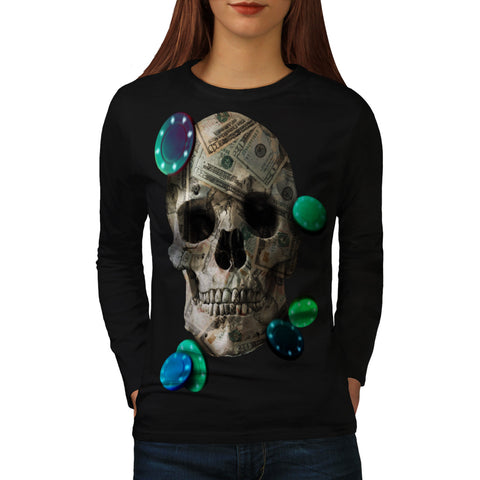 Dollar Bill Skull Womens Long Sleeve T-Shirt