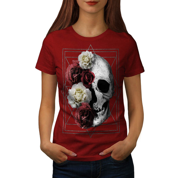 Skull Rose Flowers Womens T-Shirt
