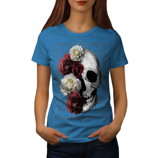 Skull Rose Flowers Womens T-Shirt
