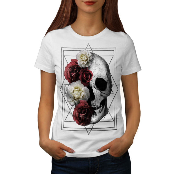 Skull Rose Flowers Womens T-Shirt