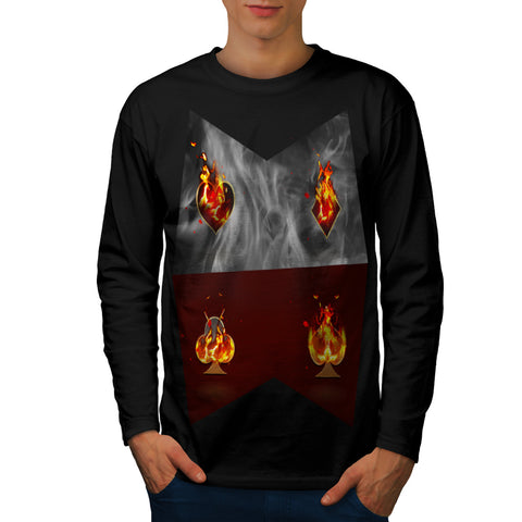 Burning Card Shape Mens Long Sleeve T-Shirt