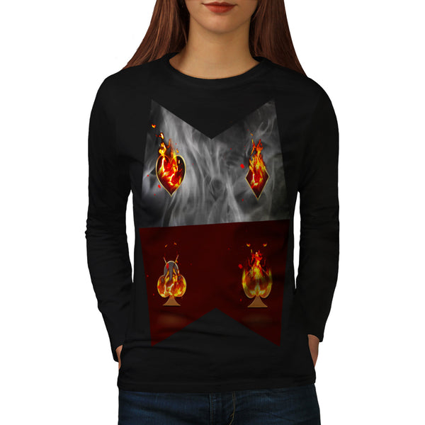 Burning Card Shape Womens Long Sleeve T-Shirt