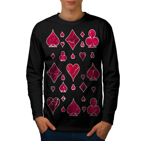 Red Card Deck Shape Mens Long Sleeve T-Shirt