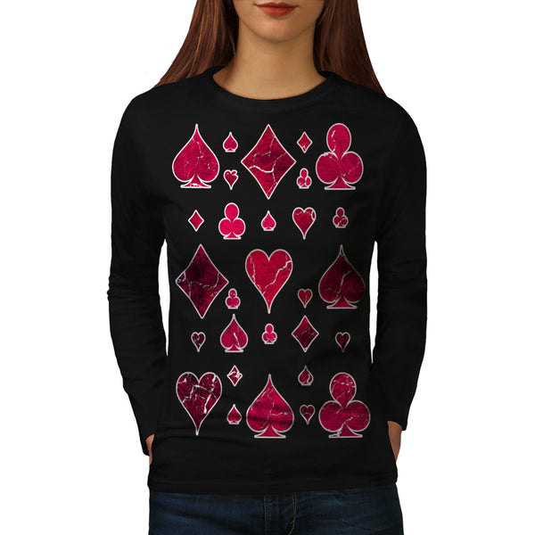 Red Card Deck Shape Womens Long Sleeve T-Shirt