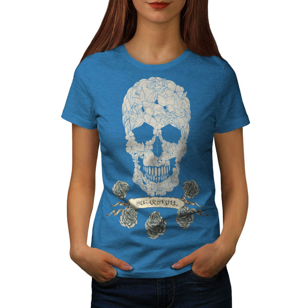 Skull Rose Flowers Womens T-Shirt