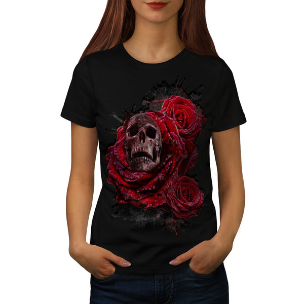 Skull Rose Beauty Womens T-Shirt
