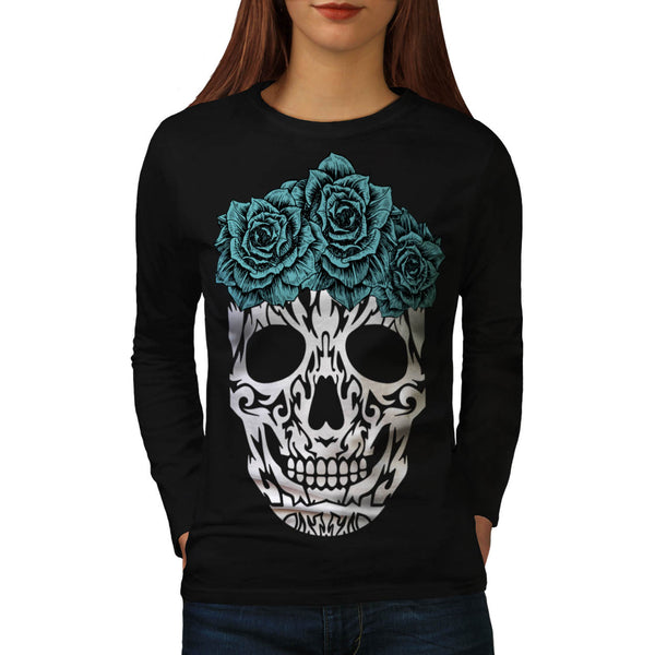 Skull Rose Tribal Womens Long Sleeve T-Shirt