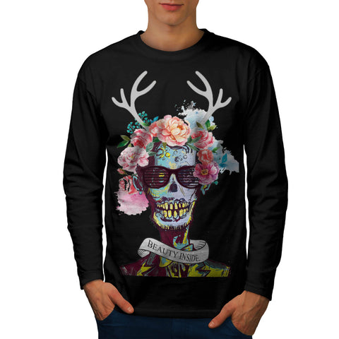 Skull Flower Zombie Mens Long Sleeve T-Shirt