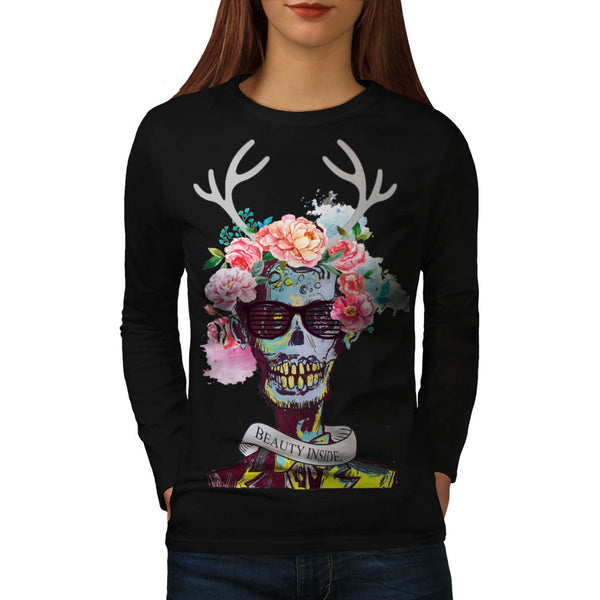 Skull Flower Zombie Womens Long Sleeve T-Shirt