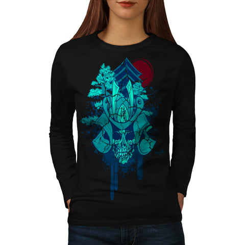 Japanese Death Skull Womens Long Sleeve T-Shirt