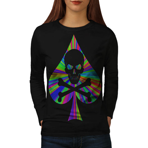 Groovy Skull Spade Womens Long Sleeve T-Shirt