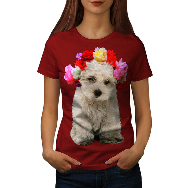 Floral Crown Puppy Womens T-Shirt